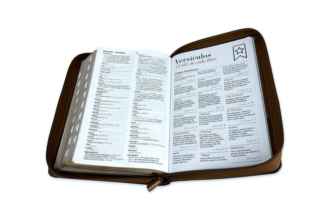 Biblia con Cierre Letra Gigante Manual 14 puntos RV1960 imit piel café con índice - Frutos del Espíritu