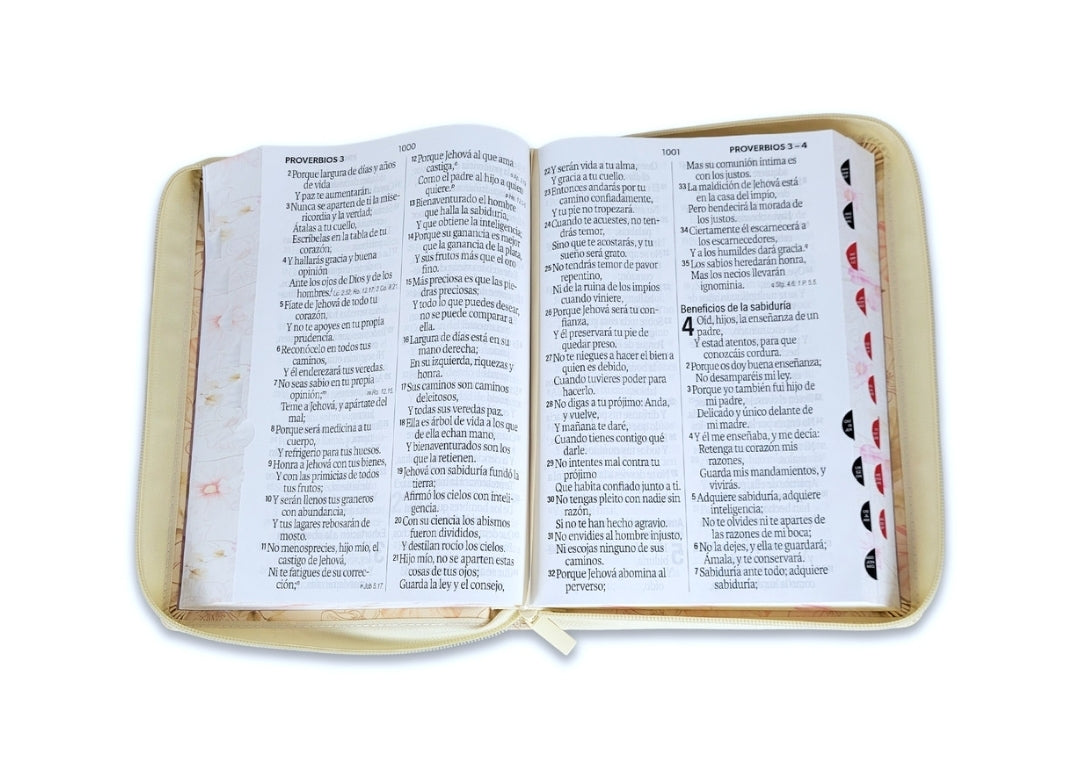 Biblia con Cierre Letra Súper Gigante 19 puntos Mediana RV1960 imit piel sabiduría con índice y canto floral