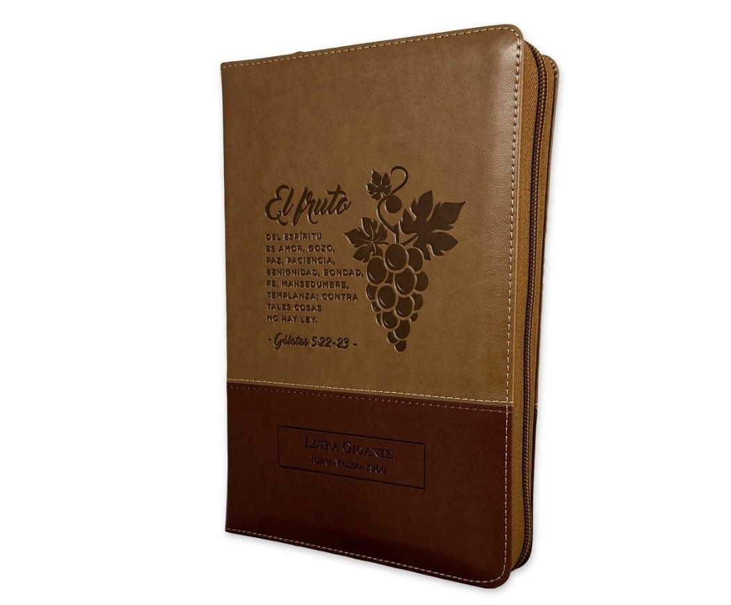 Biblia con Cierre Letra Gigante Manual 14 puntos RV1960 imit piel café con índice - Frutos del Espíritu