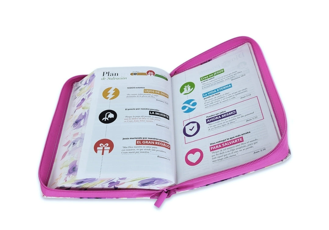 Biblia con Cierre Letra Gigante Manual 14 puntos RV1960 imit piel púrpura fantasía floral con índice y canto floral