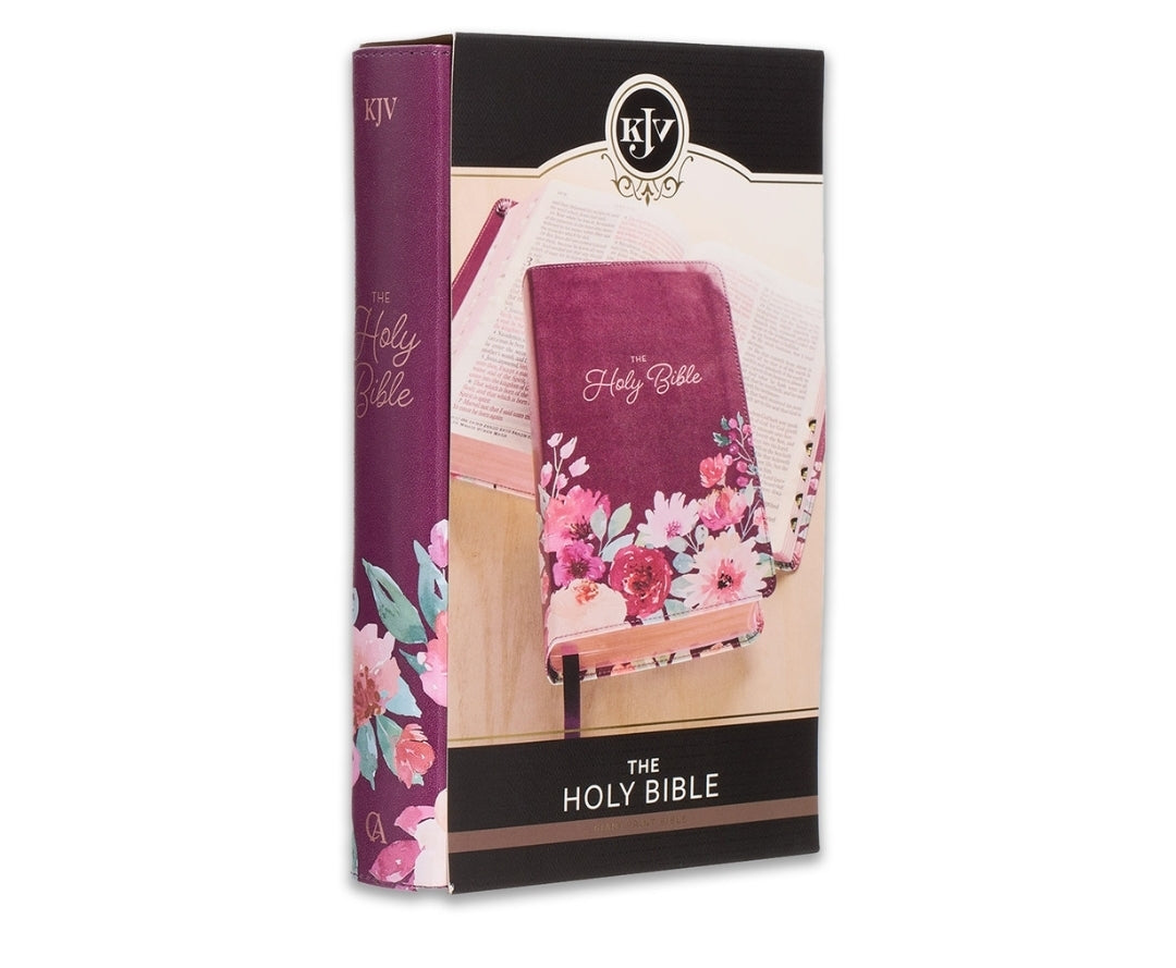 KJV Giant Print Standard Size Bible with Thumb Index: Purple floral faux leather