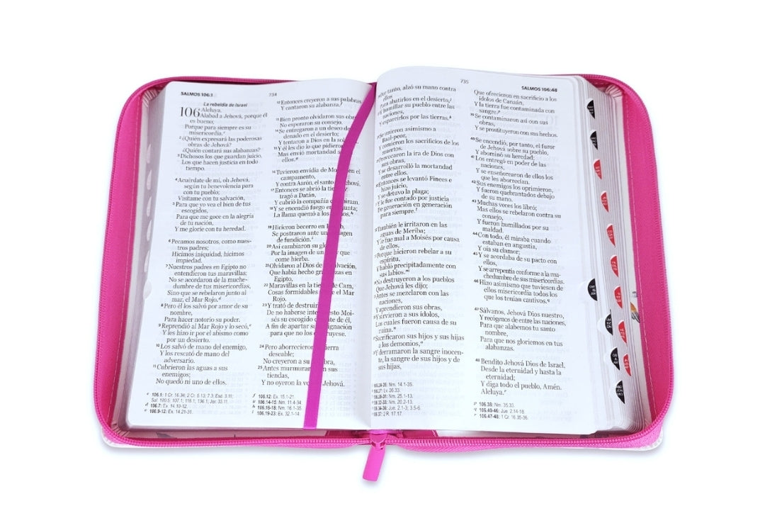 Biblia con Cierre Letra Grande 12 puntos RV1960 imit. floral fucsia con índice