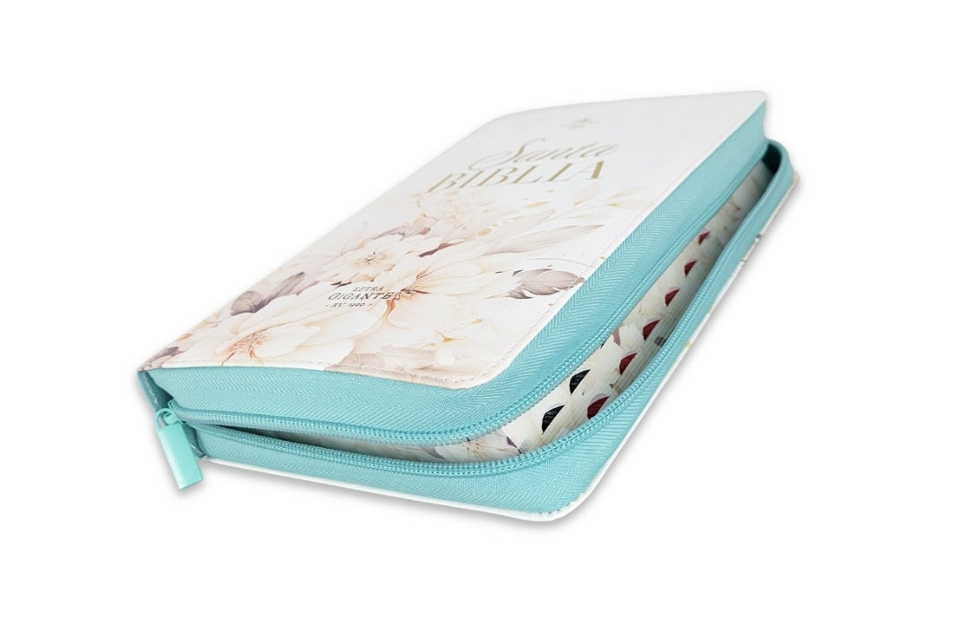 Biblia con Cierre Letra Gigante Manual 14 puntos RV1960 imit piel verde fantasía floral con índice y canto floral