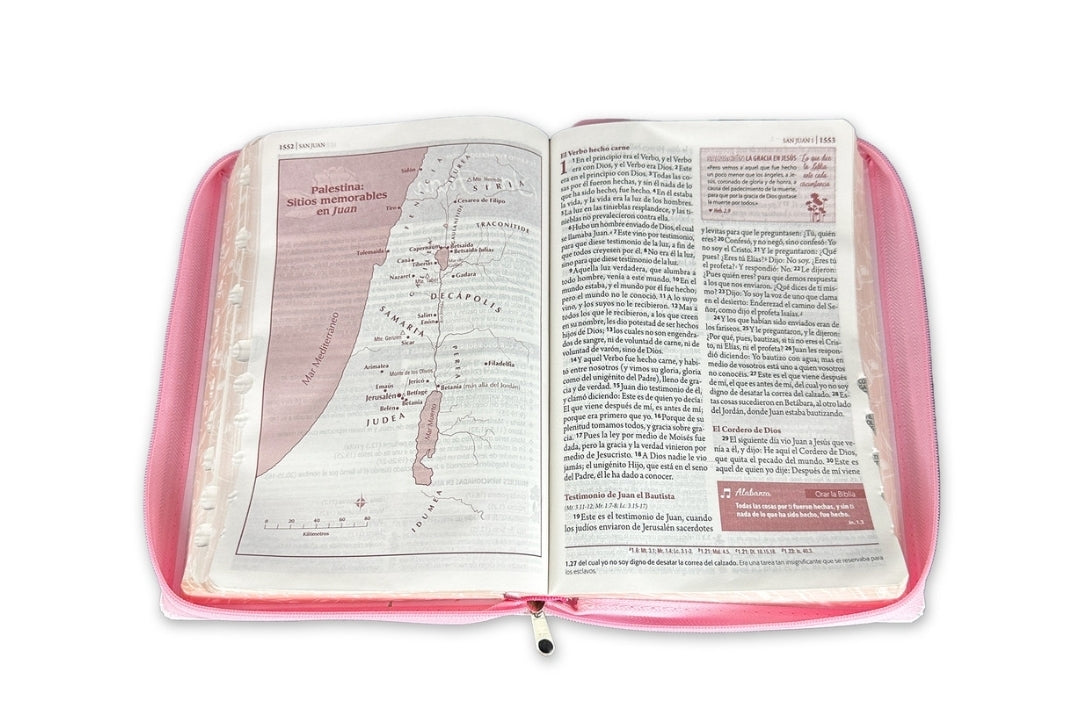 Biblia de Estudio Ser Mujer con Cierre Letra Grande RV1960, imit. piel rosa floral y tulipanes con índice