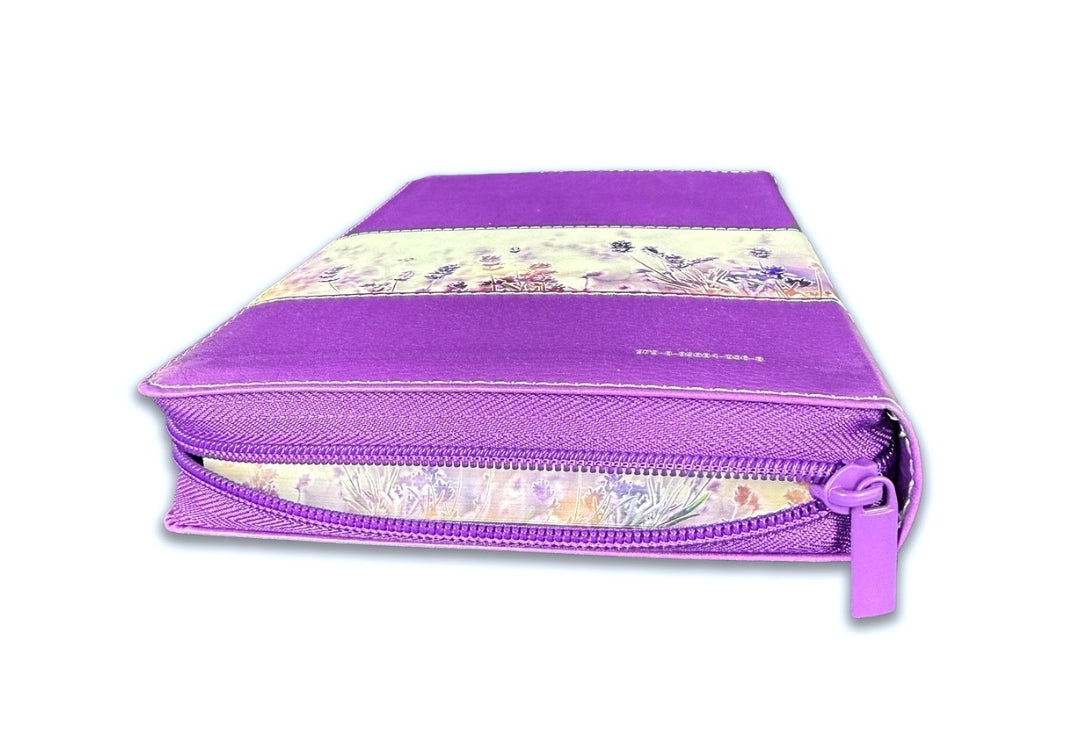 Biblia con Cierre Letra Grande 12 puntos para Mujer RV1960 imit. piel lila floral con índice y canto floral lila