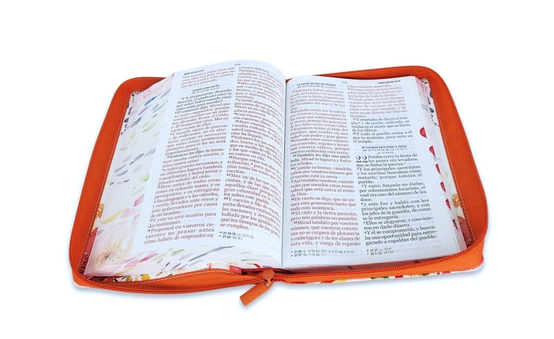 Biblia con Cierre Letra Gigante Manual 14 puntos RV1960 imit piel coral fantasía floral con índice y canto floral