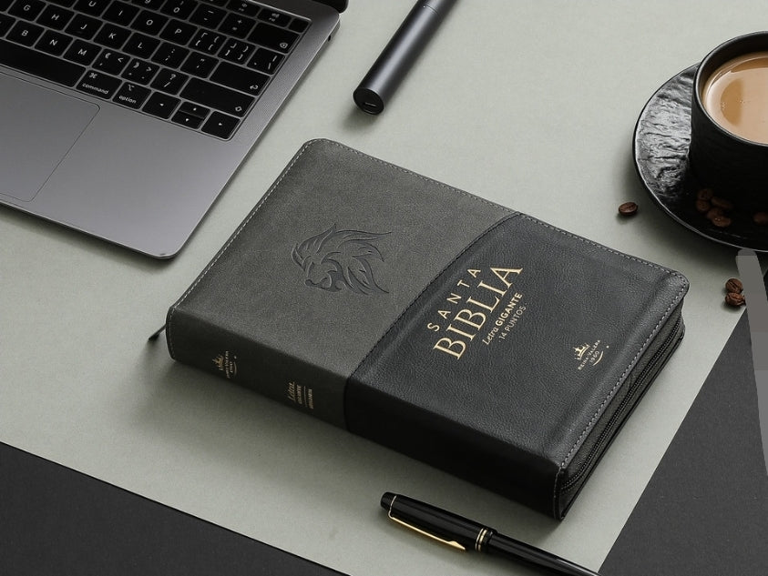 Biblia León con Cierre Letra Gigante Manual 14 puntos RV1960 imit piel negro con índice