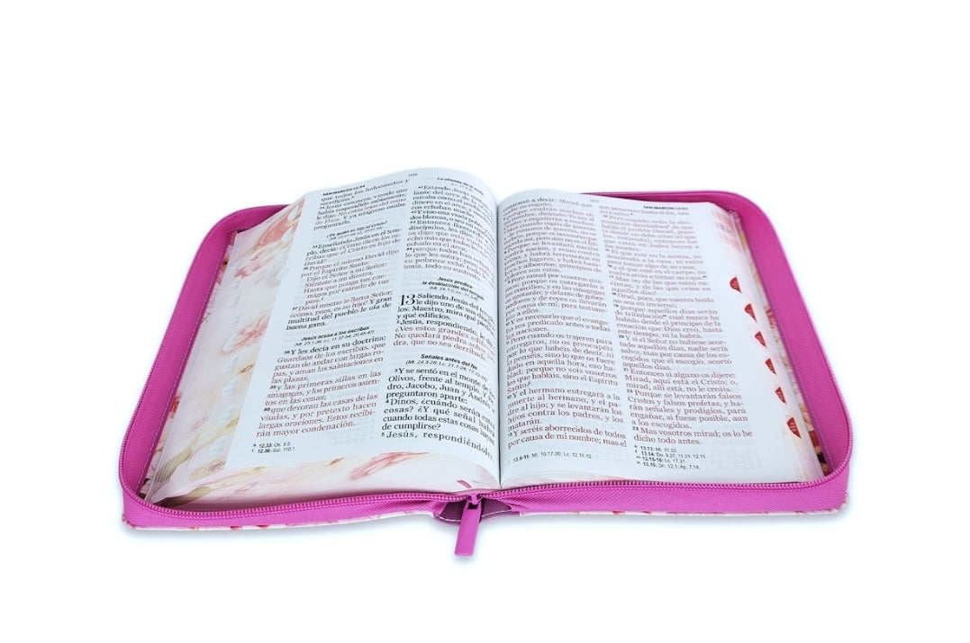 Biblia con Cierre Letra Gigante Manual 14 puntos RV1960 imit piel flores violeta con índice y canto floral