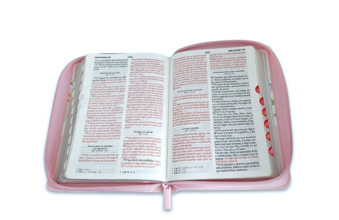 Biblia Mujer Virtuosa con Cierre Compacta 10 puntos RV1960 imit piel blanca floral con índice