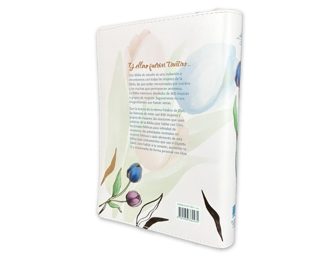 Biblia de Estudio Ser Mujer con Cierre Letra Grande RV1960, imit. piel rosa floral y tulipanes con índice