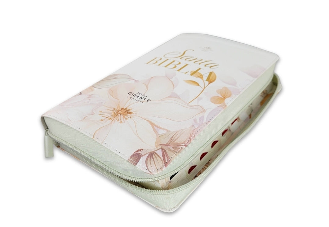 Biblia con Cierre Letra Gigante Manual 14 puntos RV1960 imit piel verde menta fantasía floral con índice y canto floral