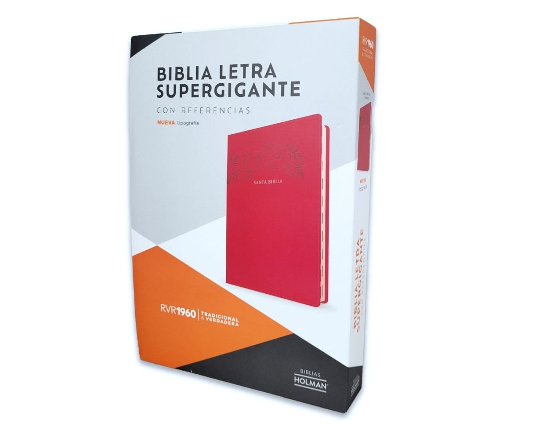 Biblia Letra Súper Gigante RV1960 imit. piel rosa floral con índice