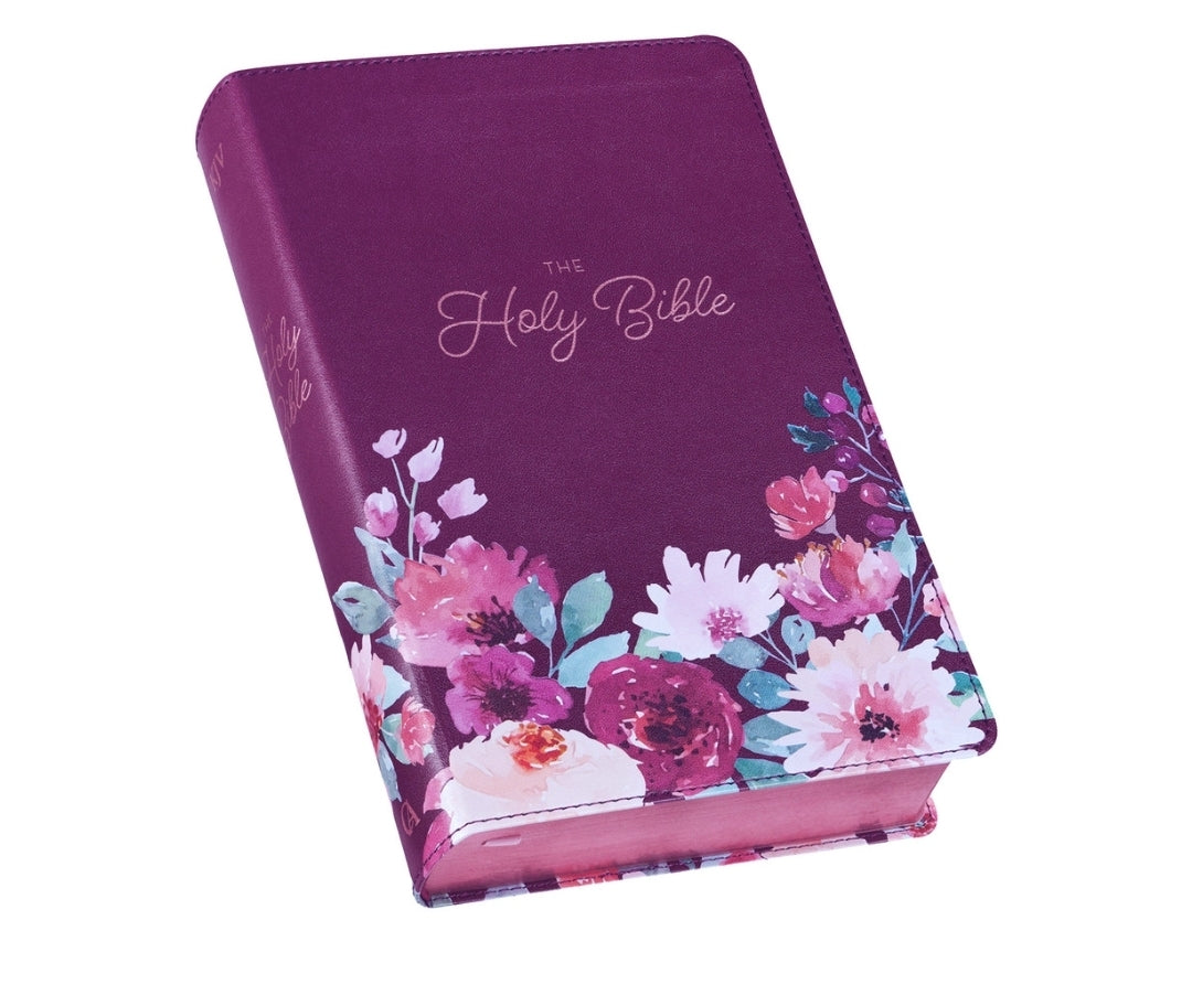 KJV Giant Print Standard Size Bible with Thumb Index: Purple floral faux leather