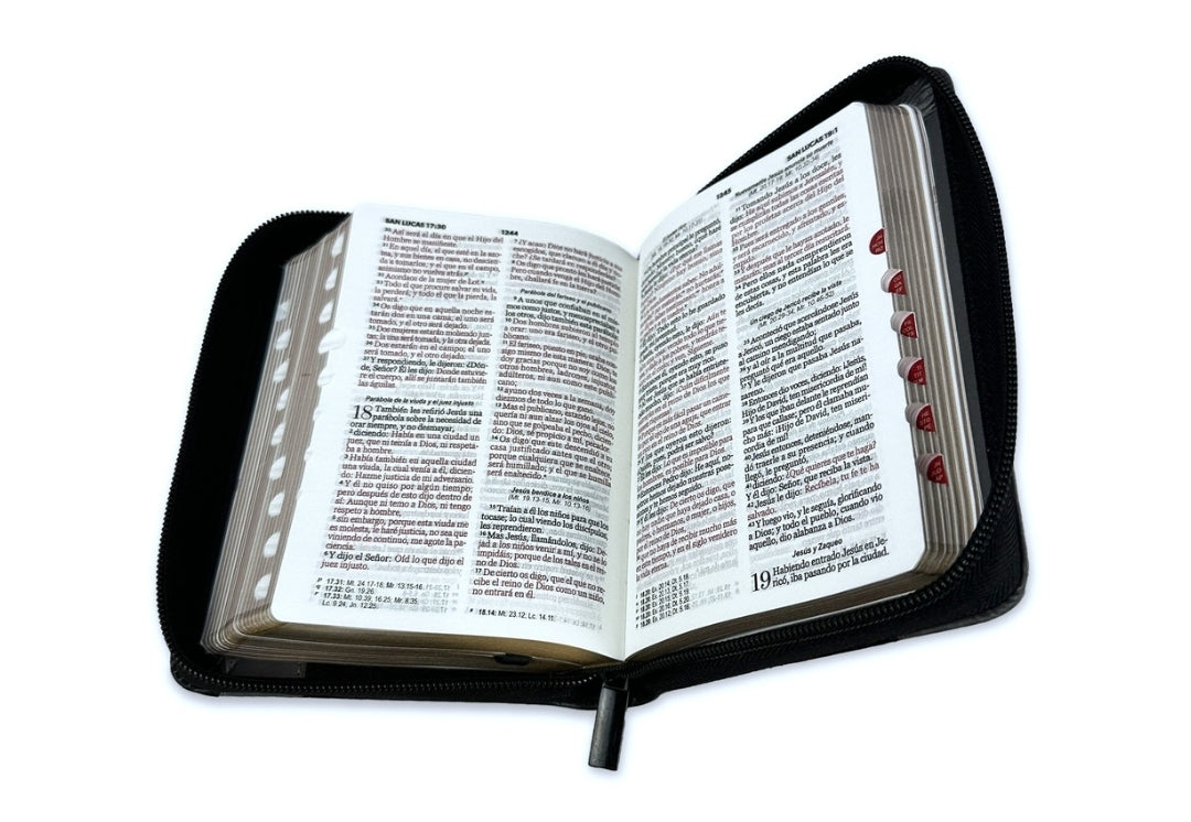 Biblia de Bolsillo con Cierre RV1960 imit piel negro/gris con índice