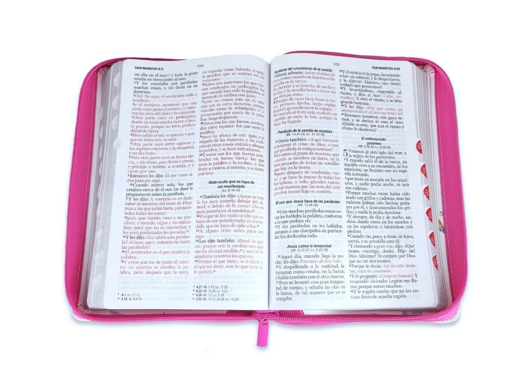 Biblia con Cierre Letra Grande 12 puntos RV1960 imit. floral fucsia con índice