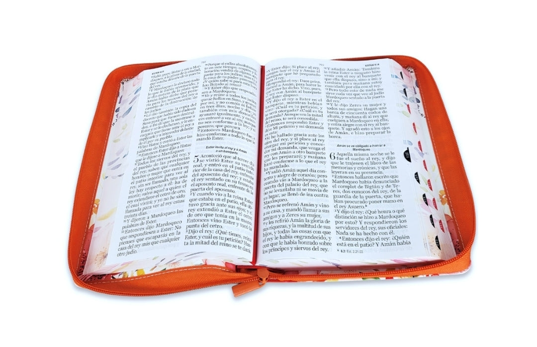 Biblia con Cierre Letra Gigante Manual 14 puntos RV1960 imit piel coral fantasía floral con índice y canto floral