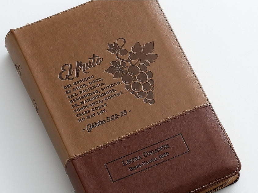 Biblia con Cierre Letra Gigante Manual 14 puntos RV1960 imit piel café con índice - Frutos del Espíritu