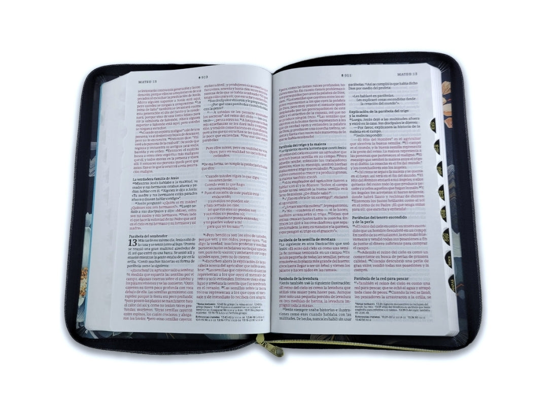 Biblia Ultrafina con Zíper NTV, sentipiel floral con índice