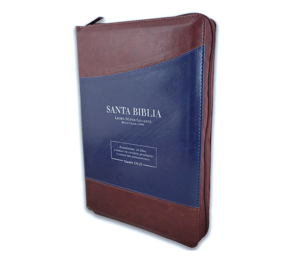 Biblia con Cierre Letra Súper Gigante 19 puntos RV1960 imit piel duotono azul y café con índice - Examíname, oh Dios