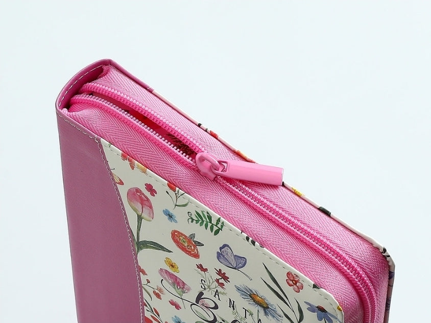 Biblia con Cierre Letra Grande 12 puntos RV1960 imit. floral rosa con índice y canto floral