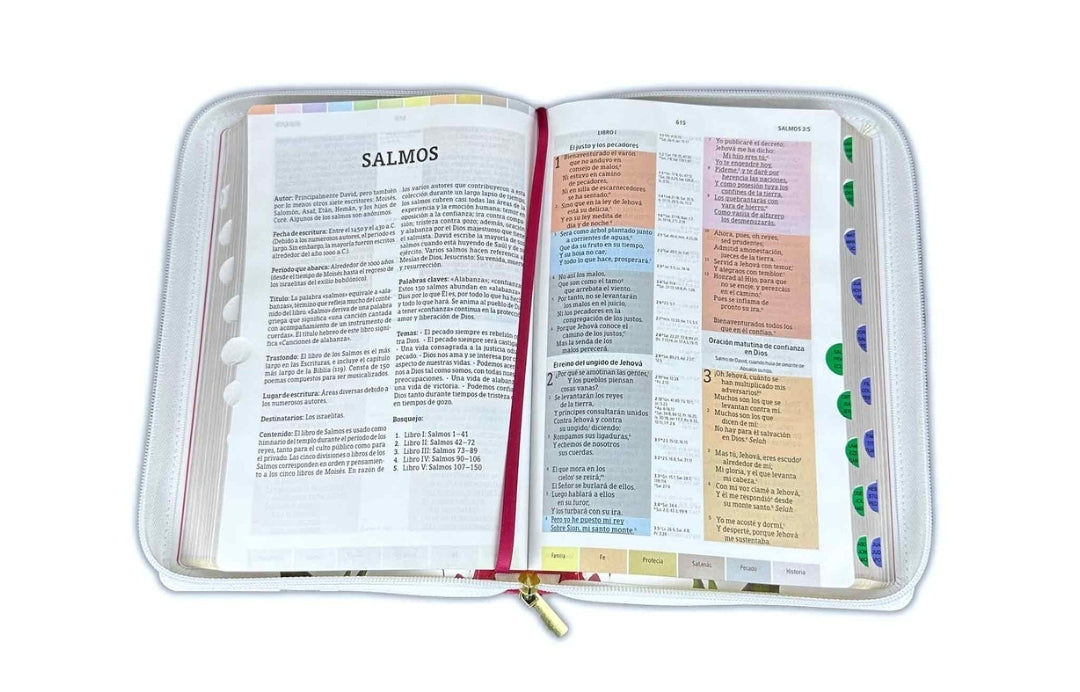 Biblia de Estudio Arco Iris para Mujer con Cierre RV1960 imit piel fucsia y blanco floral con índice