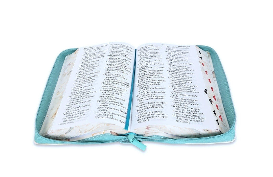 Biblia con Cierre Letra Gigante Manual 14 puntos RV1960 imit piel verde fantasía floral con índice y canto floral