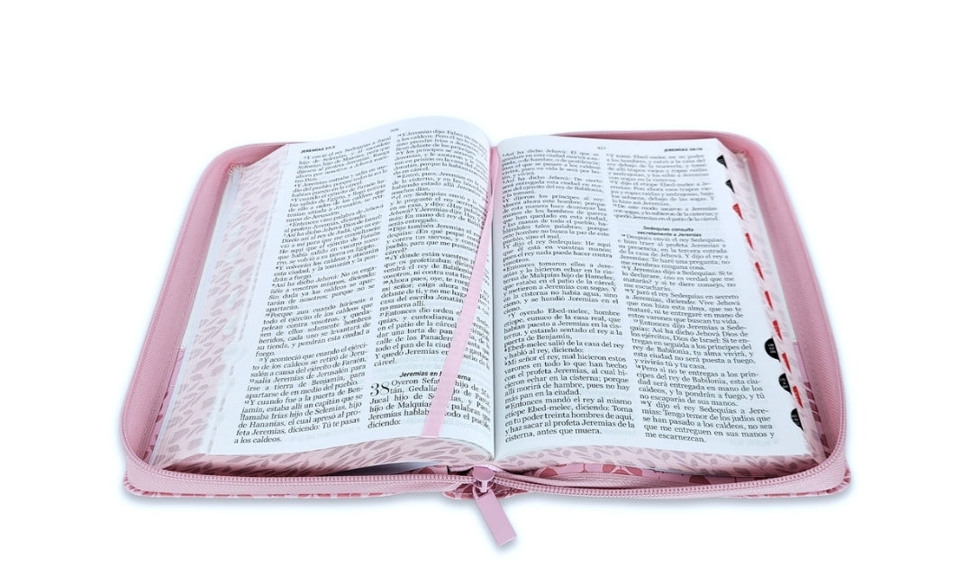 Biblia Quinceañera con Cierre Compacta 11 puntos RV1960, imit piel blanco floral con índice