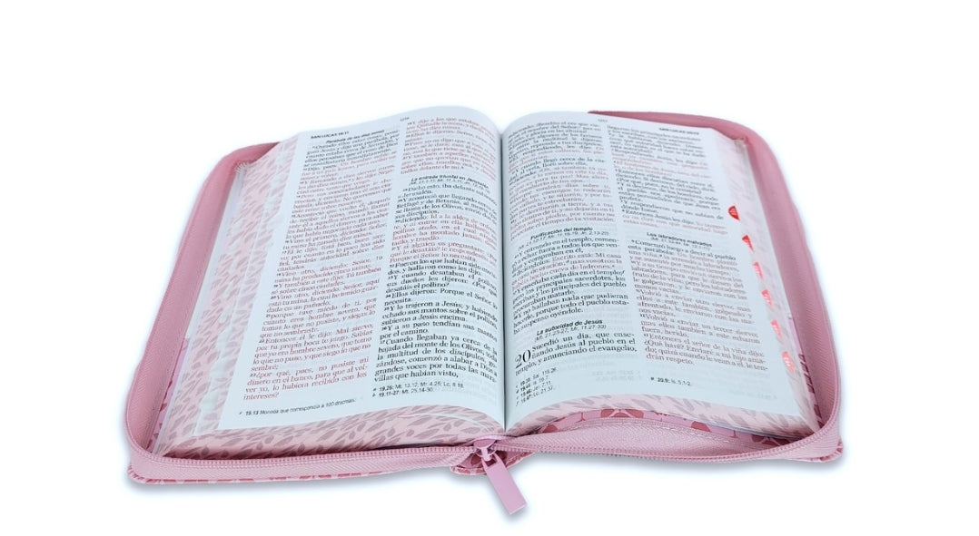 Biblia Quinceañera con Cierre Compacta 11 puntos RV1960, imit piel blanco floral con índice