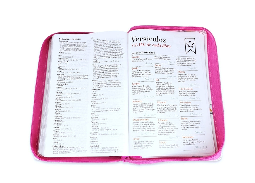 Biblia con Cierre Letra Grande 12 puntos RV1960 imit. floral fucsia con índice