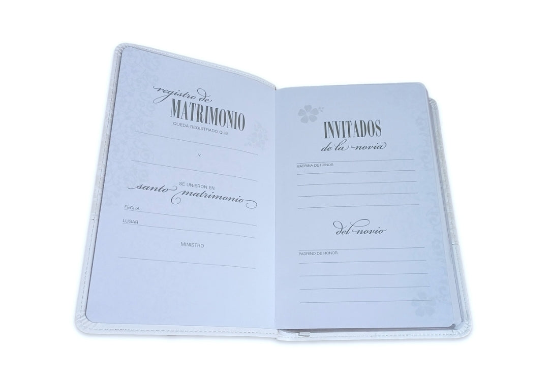 Biblia Recuerdo de Boda RV1960 imit. piel blanco floral