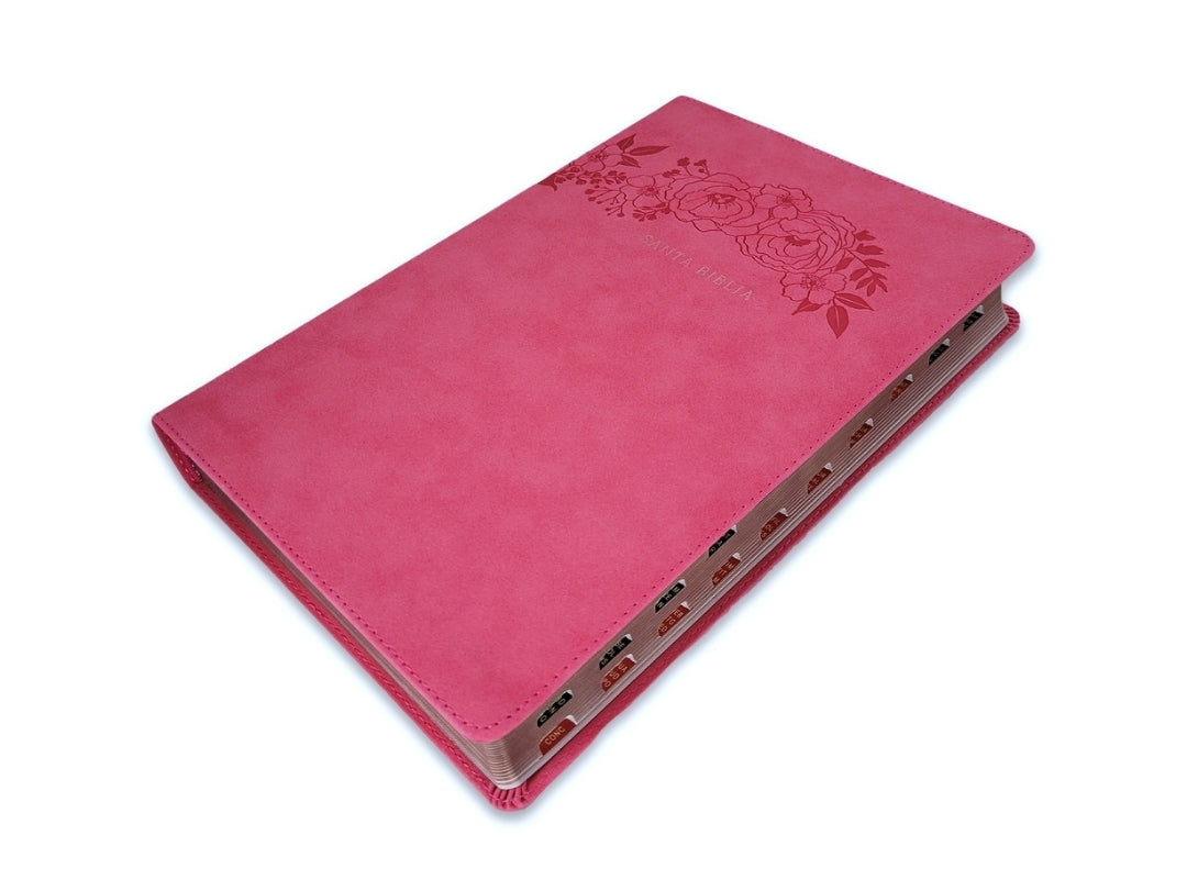 Biblia Letra Súper Gigante RV1960 imit. piel rosa floral con índice