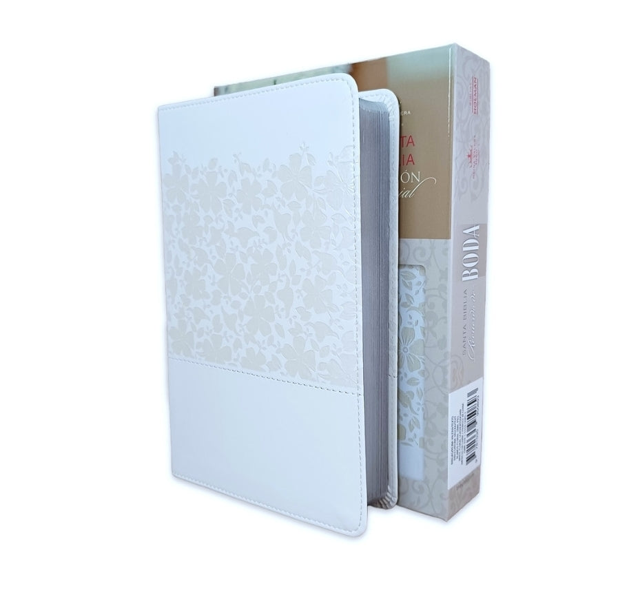 Biblia Recuerdo de Boda RV1960 imit. piel blanco floral