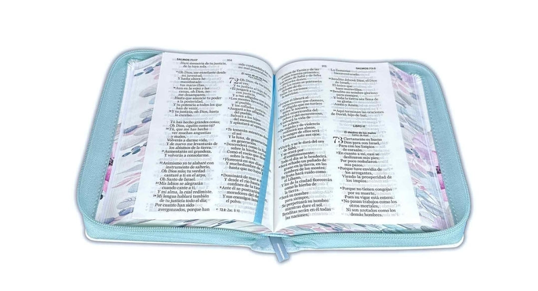 Biblia con Cierre Compacta 11 puntos RV1960 imit piel con canto pintado primaveral azul claro