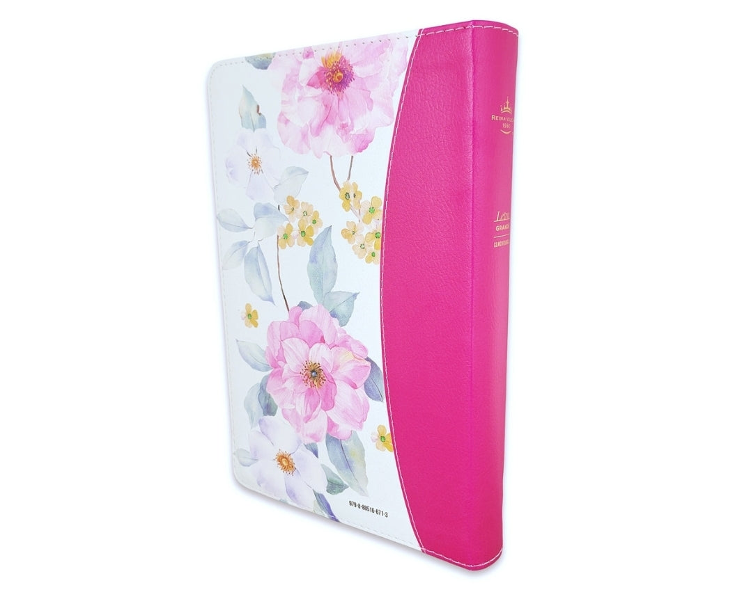 Biblia con Cierre Letra Grande 12 puntos RV1960 imit. floral fucsia con índice