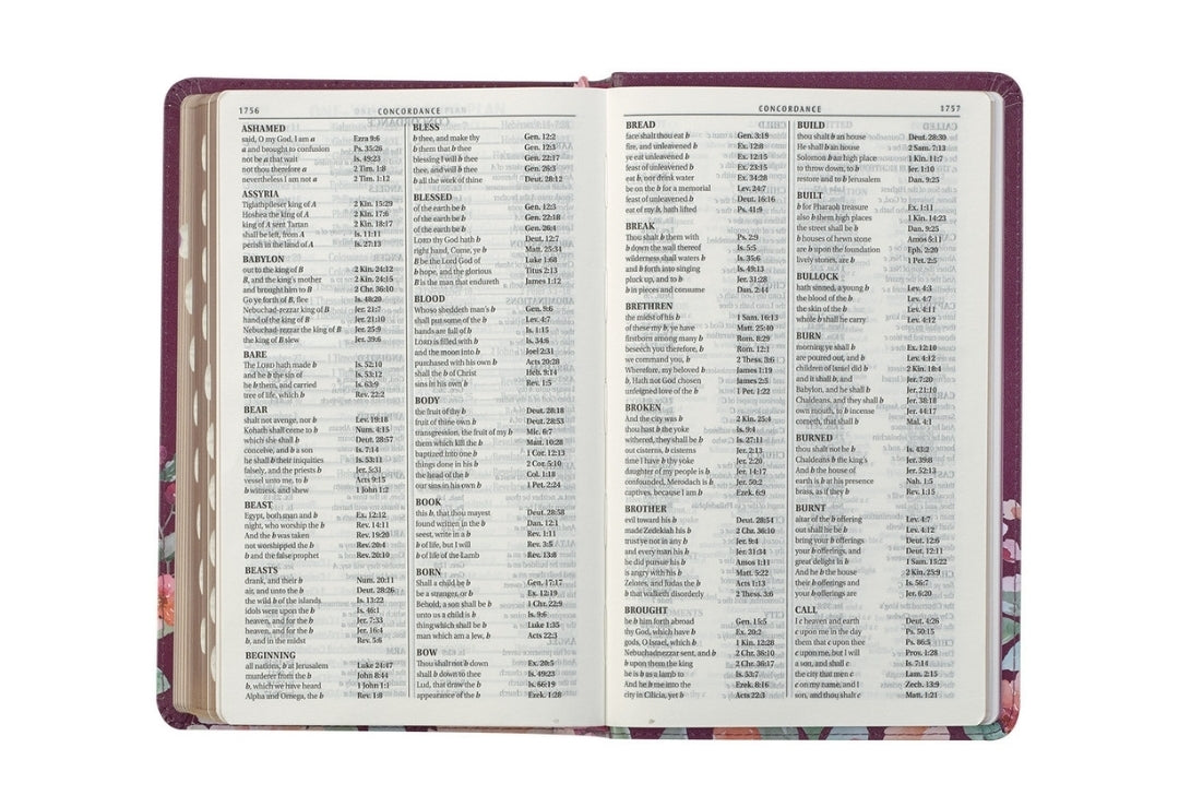 KJV Giant Print Standard Size Bible with Thumb Index: Purple floral faux leather