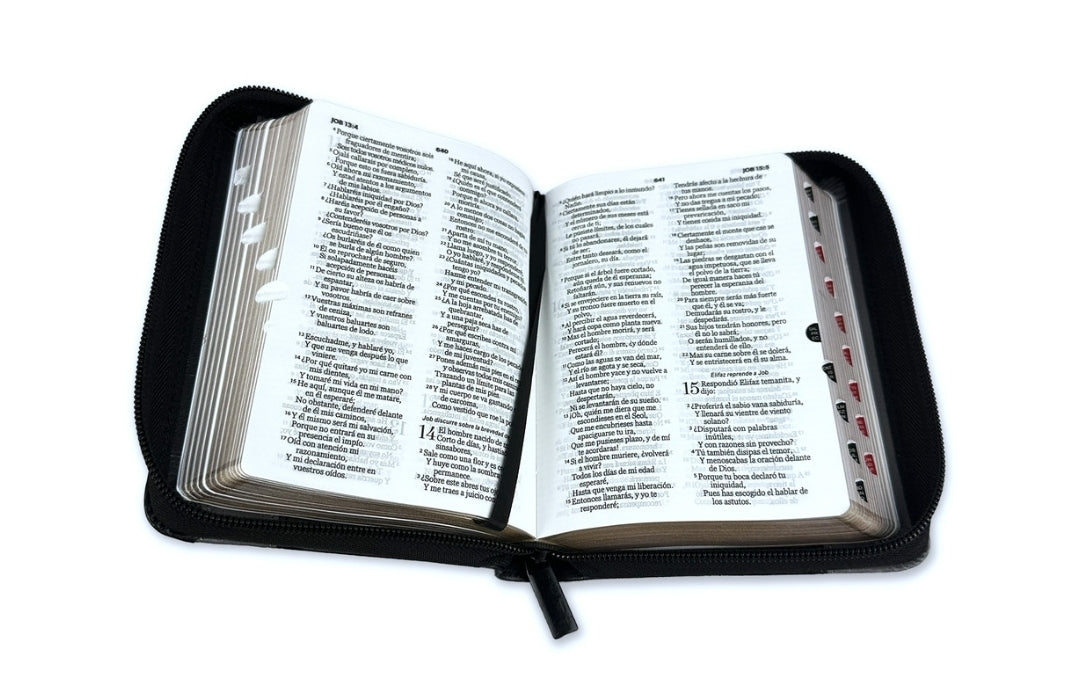 Biblia de Bolsillo con Cierre RV1960 imit piel negro/gris con índice