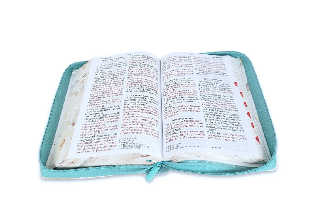 Biblia con Cierre Letra Gigante Manual 14 puntos RV1960 imit piel verde fantasía floral con índice y canto floral