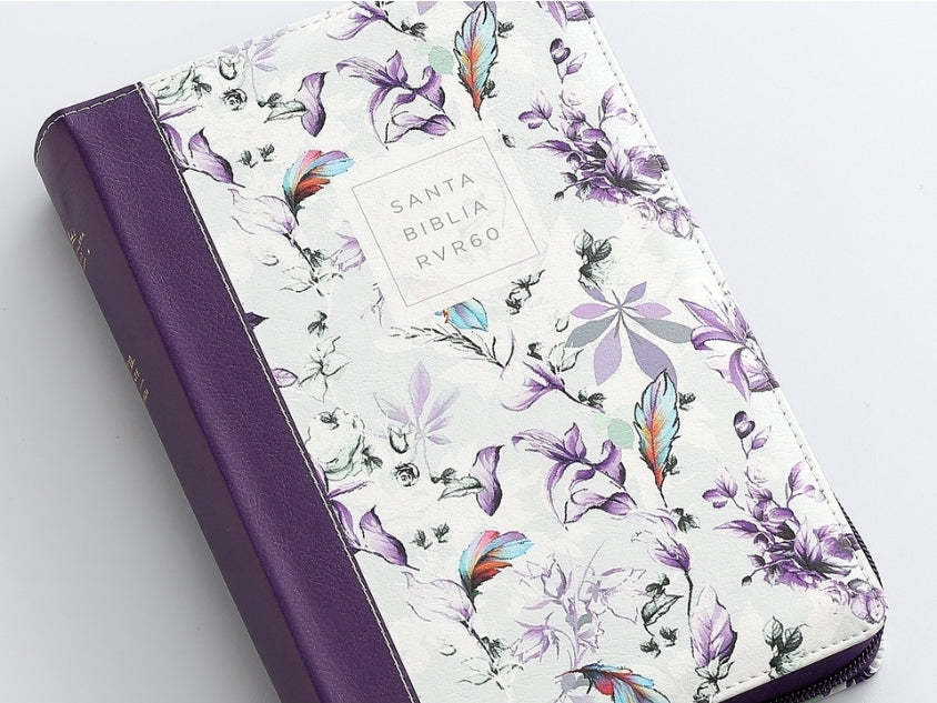 Biblia con Cierre Letra Gigante Manual 14 puntos RV1960 imit piel lila floral con índice y canto floral