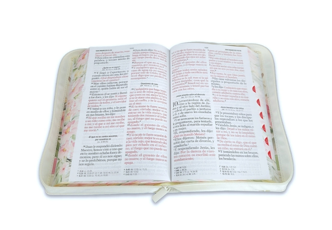 Biblia con Cierre Letra Gigante Manual 14 puntos RV1960 imit piel vintage flores rosas con índice y canto floral