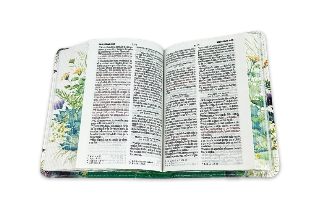 Biblia de Bolsillo RV1960 imit piel con canto floral verde