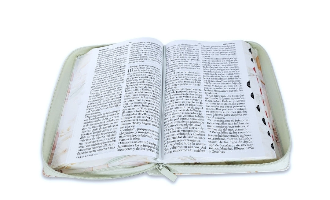 Biblia con Cierre Letra Gigante Manual 14 puntos RV1960 imit piel verde menta fantasía floral con índice y canto floral