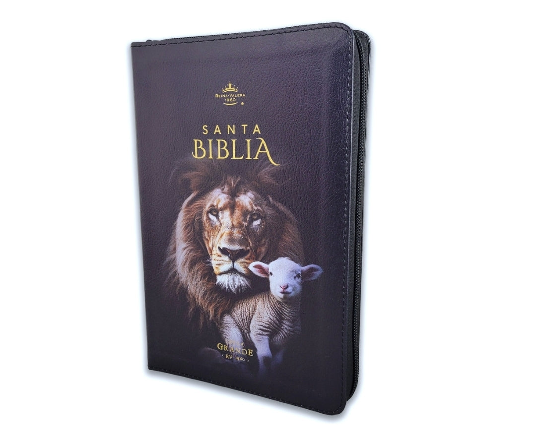 Biblia con Cierre Letra Grande 12 puntos RV1960 imit piel león y cordero negro con índice