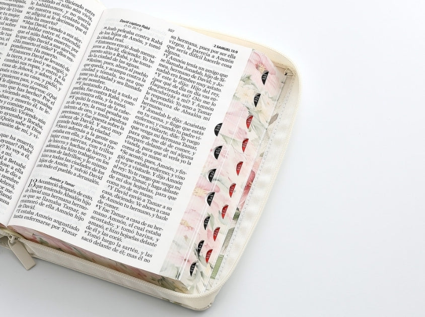 Biblia con Cierre Letra Gigante Manual 14 puntos RV1960 imit piel vintage flores rosas con índice y canto floral