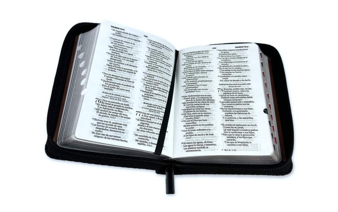 Biblia de Bolsillo con Cierre RV1960 imit piel duotono negro y café con índice