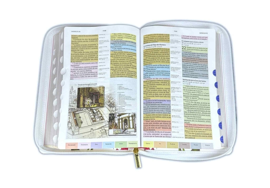 Biblia de Estudio Arco Iris para Mujer con Cierre RV1960 imit piel fucsia y blanco floral con índice