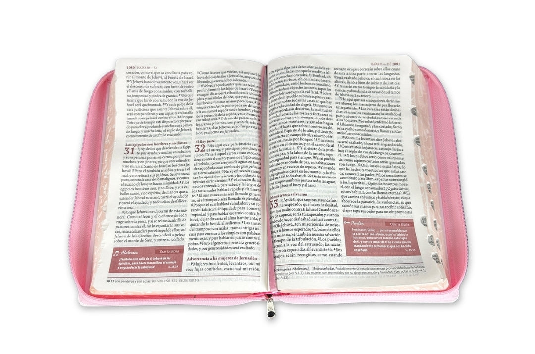 Biblia de Estudio Ser Mujer con Cierre Letra Grande RV1960, imit. piel rosa floral y tulipanes con índice