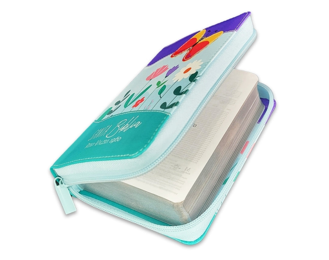 Biblia de Bolsillo con Cierre RV1960 imit piel turquesa mariposa