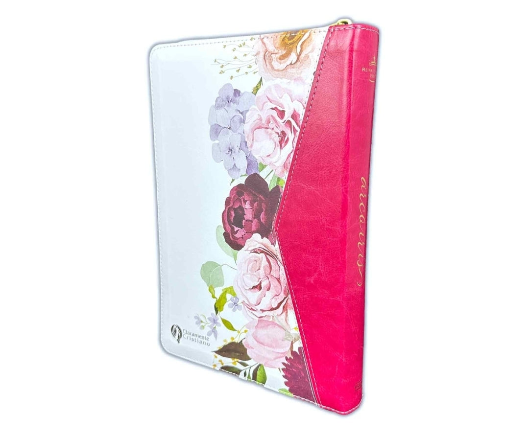 Biblia de Estudio Arco Iris para Mujer con Cierre RV1960 imit piel fucsia y blanco floral con índice