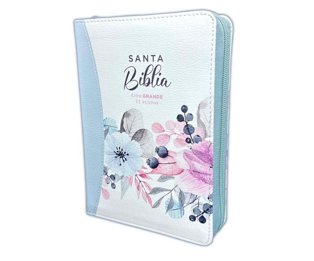 Biblia con Cierre Compacta 11 puntos RV1960 imit piel con canto pintado primaveral azul claro