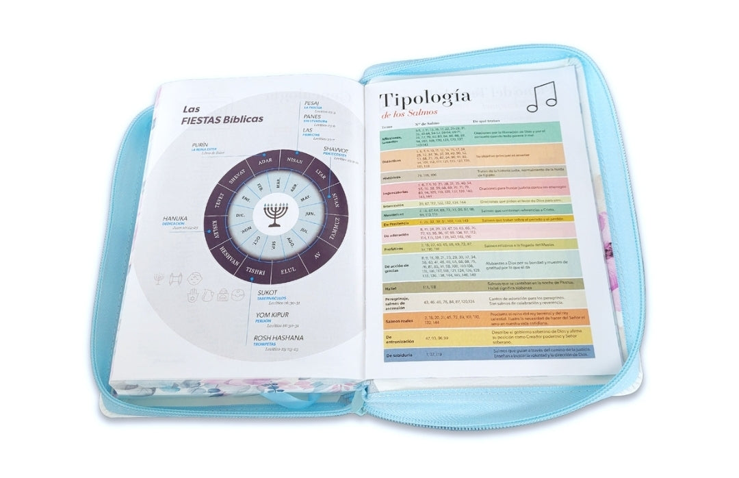 Biblia con Cierre Compacta 11 puntos RV1960 imit piel con canto pintado primaveral azul claro